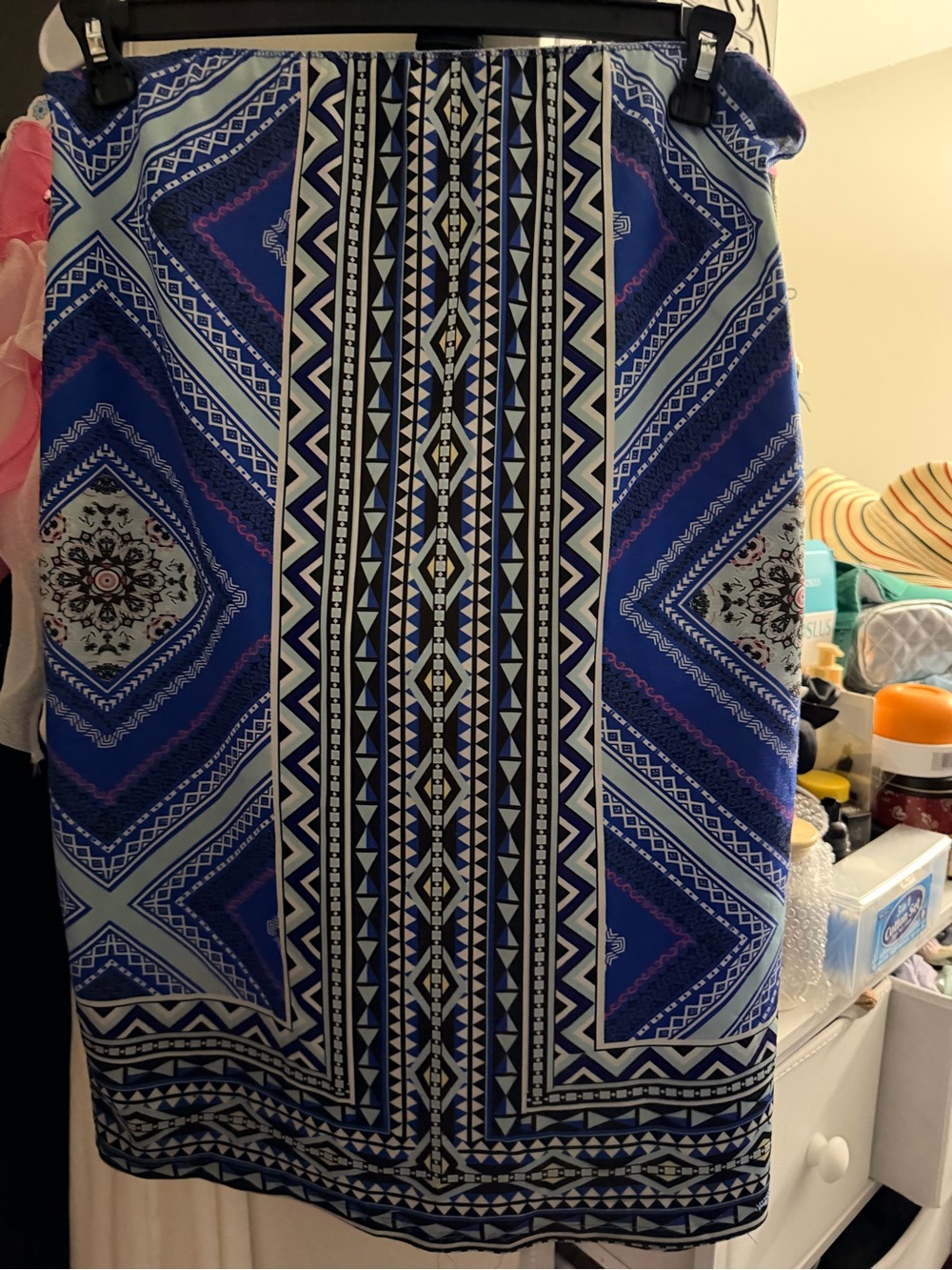 Fashion to Figure Blue and Black Geometric Midi Skirt